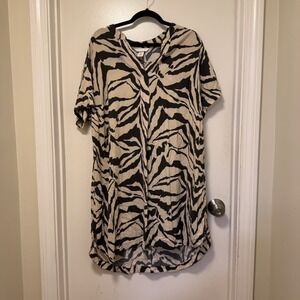 Zebra Print Tunic Dress Short Sleeve Mini Casual Animal Print